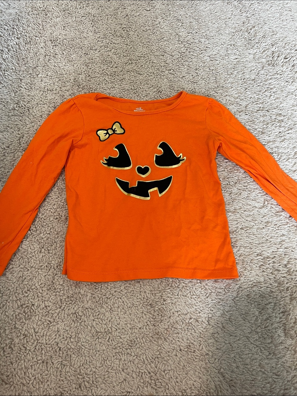 Girls Orange Halloween Pumpkin Face Long Sleeve Top